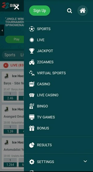 22bet mobile features