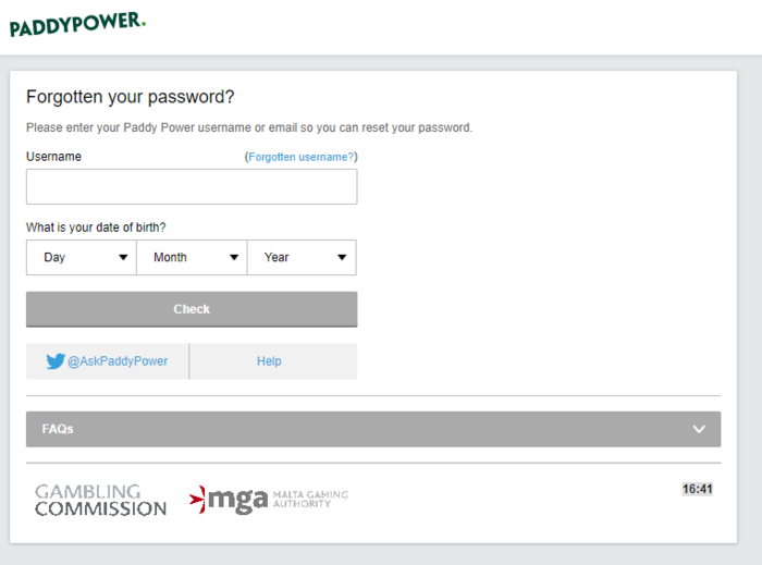 paddy power password recowery